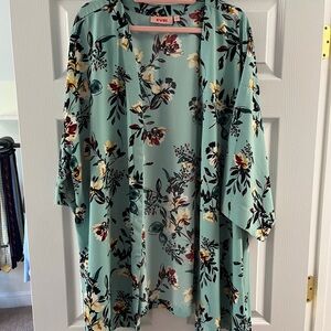 EVRI Mint Floral Lightweight Open Cardigan